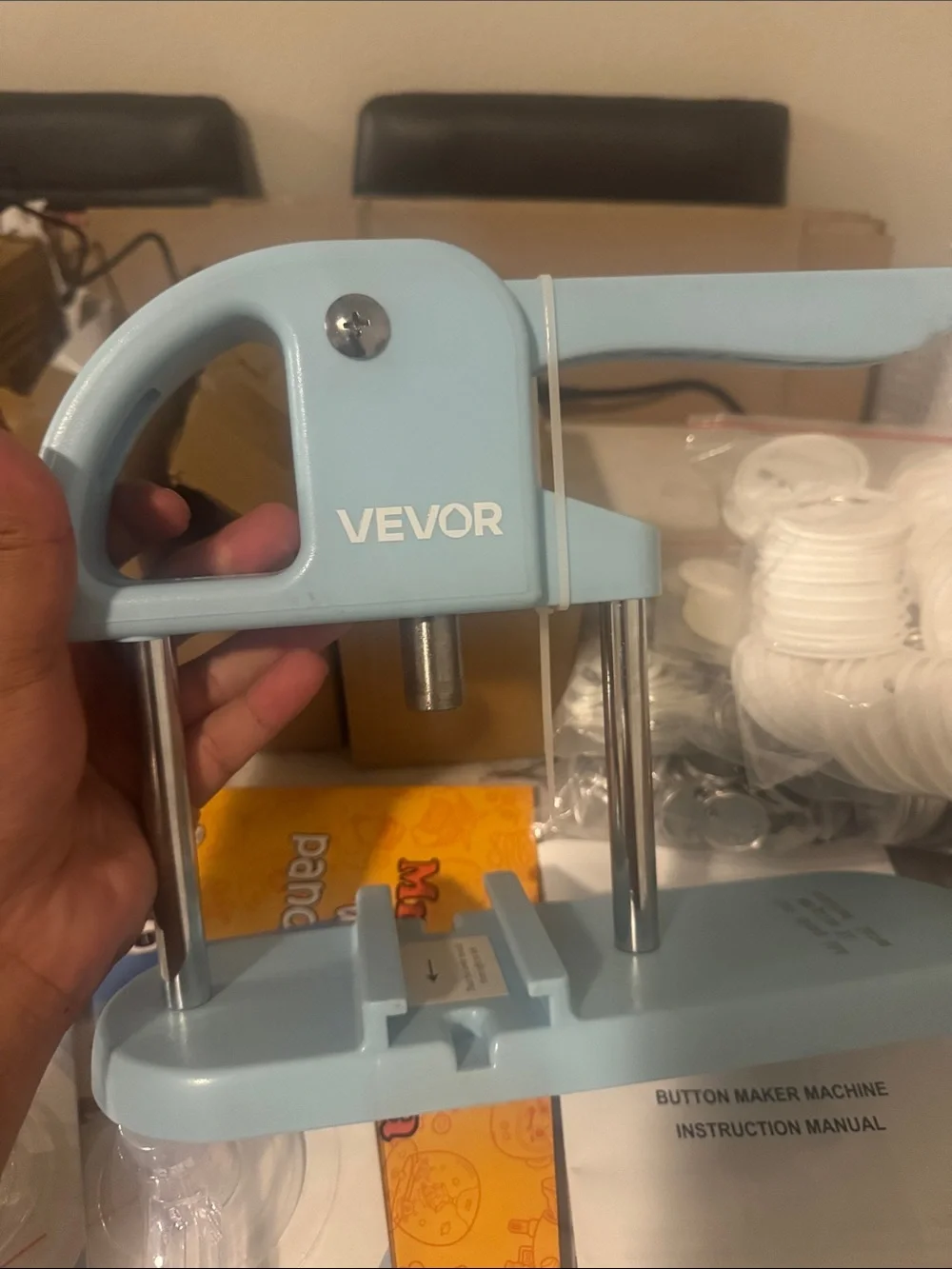 Light Blue Button Maker Machine – Manual Button Press for DIY Badges